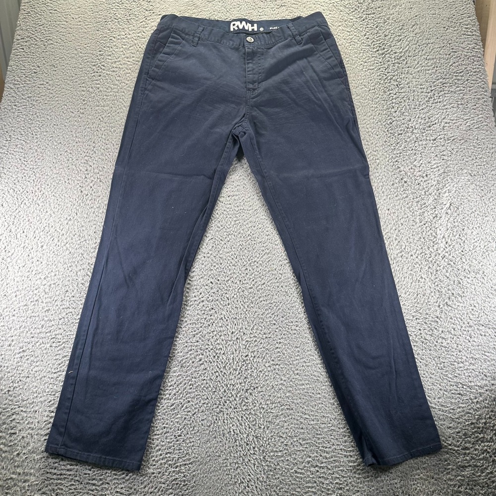 RWH Pant Men's 36x32 Blue Cotton Chino Straight Slim Fit Preppy Business Career